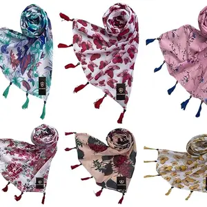 Premium Multicolor Chiffon Scarf Lightweight & Comfortable for All Seasons with Pearl Tassels Combo of 6-(LDS126995)