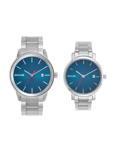 Visit the Sonata Store Sonata Bandhan Quartz Analog with Date Blue Dial Silver Metal Strap Couple Watch - NT71338164SM01