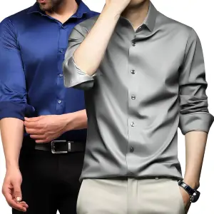 Visit the DEELMO Store DEELMO Combo of Men's Stylish Solid Satin Casual Shirt for Men Full Sleeves| Poly Satin Silk Shirt Pack of 2