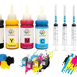 Compatible Refill Kit H_p_ 802, 805, 678, 680, 803, 682, 46, 818 Ink Cartridge Black + Tri Color Combo Pack Ink Bottle (4 Bottle 100 Ml) with 4 Sywring