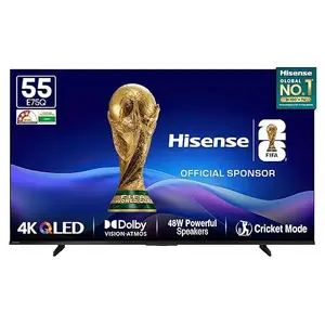 Hisense 139 cm (55 Inches) 4K Ultra HD Smart QLED TV | 48W Powerful Speakers | Dolby Atmos & HDR10+ | ALLM, VRR & Game Mode | Cricket Mode | AI 4K Upscaler | VIDAA OS | 55E75Q