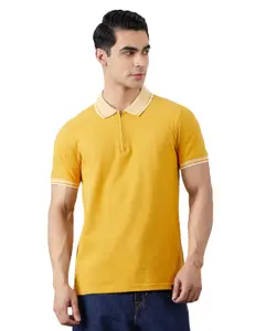 Brand: Amazon Brand - Symbol Amazon Brand - Symbol Men's Cotton Rich Solid Zipper Polo Collar Tshirts | Half Sleeves | Plain-Regular Fit (Available in Plus Sizes)
