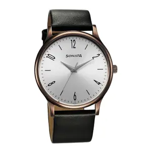 Visit the Sonata Store Sonata Aspire Quartz Analog Silver Dial Leather Strap Watch for Men-77105QL03W/NT77105QL03W