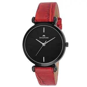 Visit the SWISSTONE Store SWISSTONE Leather Strap Analog Wrist Watch for Women (Black/Brown/Red) - CK312
