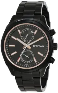Visit the Titan Store Titan Workwear Quartz Multifunction Black Dial with Black Stainless Steel Bracelet Strap Watch for Men - NT1733NM01