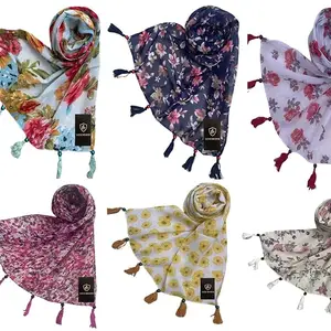 Premium Multicolor Chiffon Scarf Lightweight & Comfortable for All Seasons with Pearl Tassels Combo of 6-(LDS12641)