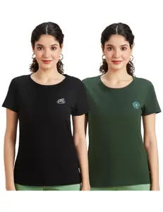 Visit the Amazon Brand - Symbol Store Amazon Brand - Symbol Women's Cotton Stretch Regular Fit Round Neck Half Sleeve T-Shirt (Available in Plus Sizes)