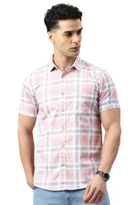 Visit the Majestic Man Store Majestic Man Men Slim Fit Pure Cotton Checkred Half Sleeve Casual Shirt