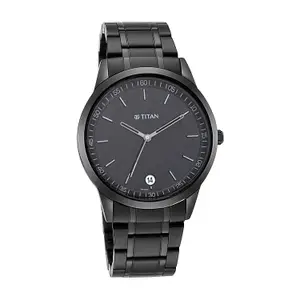 Visit the Titan Store Titan Minimalist Quartz Analog with Date Black Dial Black Metal Strap Watch For Men - NT1806NM01