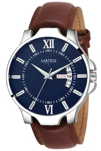 Visit the Matrix Store Matrix Antique Day & Date Leather Strap Analog Silicone Watch For Men & Boys - Black