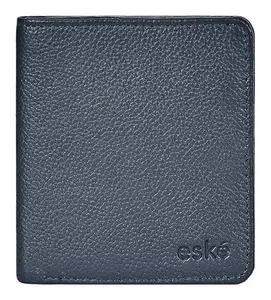 eske Brend Genuine Leather Card Holder Wallet for Men & Women | RFID Protected | Slim Bifold Card Case with 5 Card Slots, ID Window, Zip Pocket & Slip Pockets | Minimalist Travel Wallet (Navy Blue)