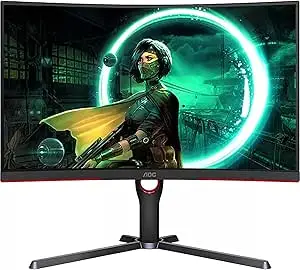 AOC C27G3 27” Curved Farmless Gaming Monitor, FHD 1080P, 1ms 165hz, Adaptive Sync, HDR mode 2xHDMI + DisplayPort, Height adjustable