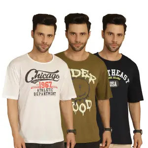 Visit the Mack Jonney Store Mack Jonney Printed Oversized Fit Round Neck Cotton Half Sleeves Tshirt for Men(Pack of 3)-MACK635022