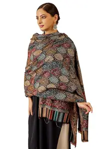 Pashmoda Women Gulnaz Kaani Wool Blend Kashmiri Shawl, Stole, Scarf, Luxury Pashmina Evening Wrap (Size: 101 X 203 CM)