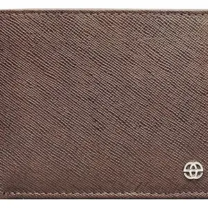 eske Jeremy - RFID Protected Bifold with Coin Pocket & Card Slots - Genuine Leather Two Fold Slim Organizer - Holds Cash, Cards & Coins - Compact, Stylish & Travel-Friendly Design (Brown HS Saffiano)