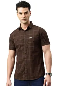 Visit the Majestic Man Store Majestic Man Men Comfort Slim Fit Checked Pure Cotton Half Sleeve Casual Shirt