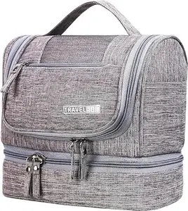 KEEMAYA Toiletry Bag for Women & Men, Makeup Pouch Waterproof Shower Wash Bag, Cosmetic Organizer Case, Travel Kit Pack with Hook, Toiletry Organizer Bags (Grey)