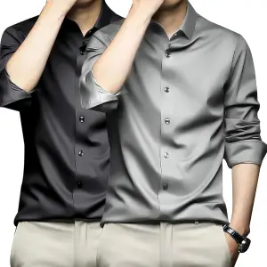 Visit the DEELMO Store DEELMO Combo of Men's Stylish Solid Satin Casual Shirt for Men Full Sleeves| Poly Satin Silk Shirt Pack of 2