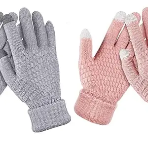 CHAMBYAL Warm 2-Pack Value Bundle: Women's Warm Knit Touchscreen Gloves Multicolor Free Size Pack of 2