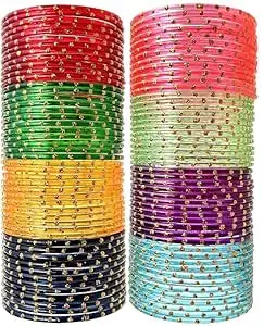 Shubhpriya Mart Multicolor Glass Bangle Set of 96 – Traditional Indian Jewelry for Women & Girls