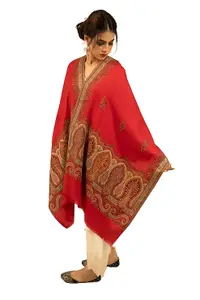 Women's Bridal Maroon Kaani Palla Design- Motif Rich Inspired by Paisleys, Luxury, Light Weight and Soft Faux Warm Pashmina, Scarf, Casual Shawls, Stoles, Wraps (Woolmark Certified)