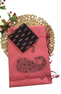 Women’s Pure South Cottonmix Sarees with Extra Kalamkari Blouse | Printed Cotton Sarees | Professional Office College Wear