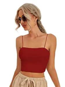 Istyle Can Women's & Girls Solid Basic Cropped Ribbed Cami Top