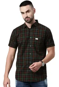 Visit the Majestic Man Store Majestic Man Men Cotton Checkered Half Sleeve Slim Fit Casual Shirt