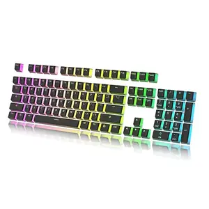 HK Gaming 108 Double Shot PBT Pudding Keycaps Keyset for Mechanical Gaming Keyboard MX Switches (Black Top)