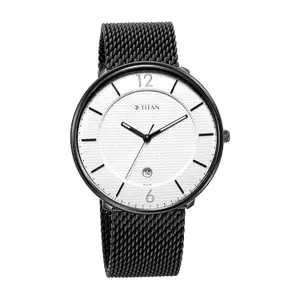 Visit the Titan Store Titan Minimalist Quartz Analog with Date White Dial Black Stainless Steel Strap Watch for Men - NT1849NM01
