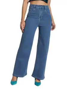 Visit the Miss Chase Store Miss Chase Women's Wide-Leg High-Rise Regular-Length Stretchable Shaping Denim Jeans
