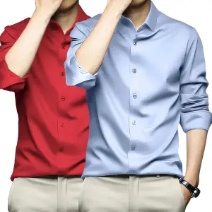 Visit the DEELMO Store DEELMO Combo of Men's Stylish Solid Satin Casual Shirt for Men Full Sleeves| Poly Satin Silk Shirt Pack of 2
