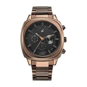 Visit the Fastrack Store Fastrack Mens Black Brown Kronos Chronograph Dial Stainless Steel Strap Watch for Guys/NT3319QM01