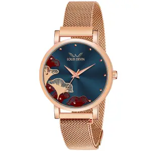 Visit the LOUIS DEVIN Store LOUIS DEVIN Rose Gold Plated Mesh Chain Analog Wrist Watch for Women (Black/Blue/Rose Gold Dial) | RG162
