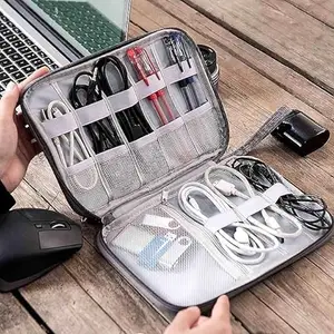AYME Seagull Flight of Fashion Single Layer Electronic Gadget Organizer Case, Tech Kit Accessories Organizer Bag with Mobile Stand - 25 x 19 x 2 cm - Grey - Model 1