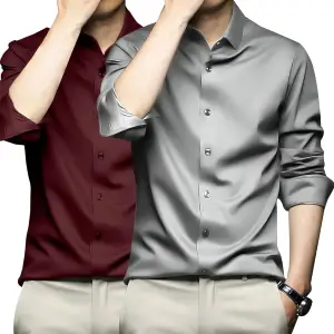 Visit the DEELMO Store DEELMO Combo of Men's Stylish Solid Satin Casual Shirt for Men Full Sleeves| Poly Satin Silk Shirt Pack of 2