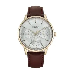 Visit the Titan Store Titan Urban Magic Quartz Multifunction Silver Dial Brown Leather Strap Watch for Men - NT90133WL01