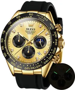 Visit the OLEVS Store OLEVS Watches for Men Analog Quartz Chronograph Watch Moon Phase Waterproof Black Silicone Diamond Dress Luminous Easy Reader Wrist Watches