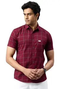 Visit the Majestic Man Store Majestic Man Men Comfort Slim Fit Checked Pure Cotton Half Sleeve Casual Shirt