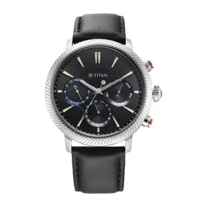 Visit the Titan Store Titan Stellar Quartz Multifunction Black Dial Black Leather Strap Watch for Men - NT10012SL01