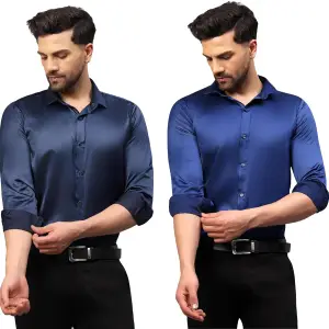 Visit the DEELMO Store DEELMO Combo of Men's Stylish Solid Satin Casual Shirt for Men Full Sleeves| Poly Satin Silk Shirt Pack of 2