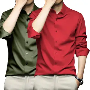 Visit the DEELMO Store DEELMO Combo of Men's Stylish Solid Satin Casual Shirt for Men Full Sleeves| Poly Satin Silk Shirt Pack of 2
