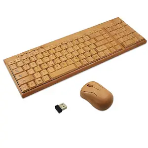 Wowobjects 2.4G Wireless Bamboo PC Keyboard and Mouse Combo Computer Keyboard Handcrafted Natural Wooden Plug and Play