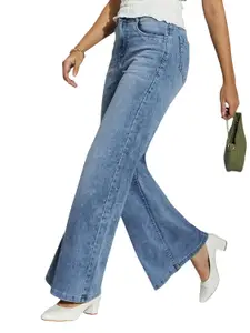 Visit the Miss Chase Store Miss Chase Women's Wide-Leg High-Rise Regular-Length Stretchable Shaping Denim Jeans