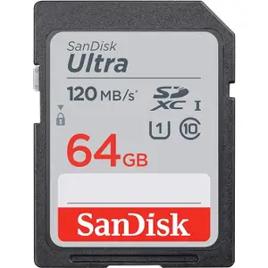 SanDisk Ultra SDXC UHS-I Card 64GB 120MB/s R, for DSLR Cameras, for Full HD Recording, 10Y Warranty