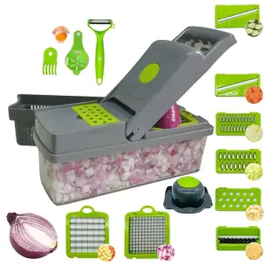 Weiwavivi Vegetable Chopper,Pro Onion Chopper, Multifunctional 14 in 1 Kitchen Food Chopper,8 Blades Veggie Chopper