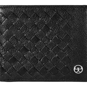 eske Drake - Bifold Genuine Leather Wallet with RFID Blocking | Handwoven Texture | Card Slots, Coin Pocket, Bill Compartments | Slim & Durable | Everyday Travel Wallet for Men (Black Vintage)