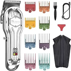SURKER Cordless Mens Hair Trimmer Kit LED Display Low Noise USB Rechargeable