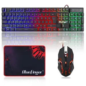 Finger RGB Gaming Keyboard and Backlit Mouse Combo, USB LED Gaming Set for Laptop PC Computer Game and Work
