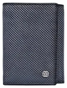 eske Fortis Tri-Fold Wallet for Men RFID 6 Card Holders (Navy Blue Hand-Stitched Perfo)